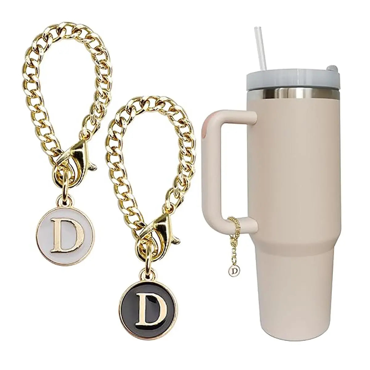 2Pcs Letter Charm Accessories for 20/30/40Oz Tumbler with Handle, Name ID Letter Handle Charm for Tumbler Cups Mug Bottles Decor, Birthday Gifts, Drinkware Accessories（ No Cups Included）